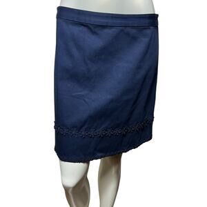 Draper James Navy Cotton Pencil Skirt with Floral Lace Applique - Size 8